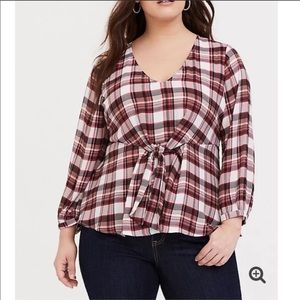 Torrid plaid front tie georgette blouse top